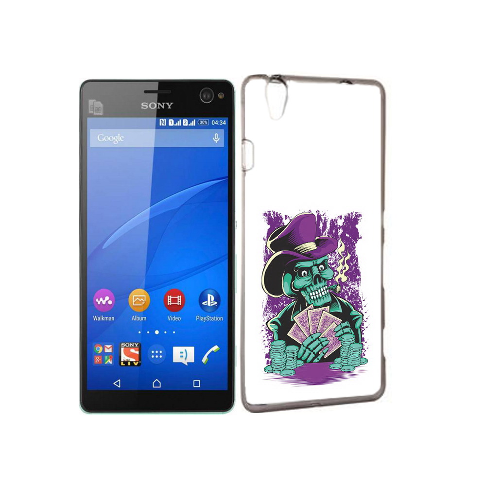 

Чехол MyPads Tocco для Sony Xperia C4 зеленый череп с картами, Прозрачный, Tocco
