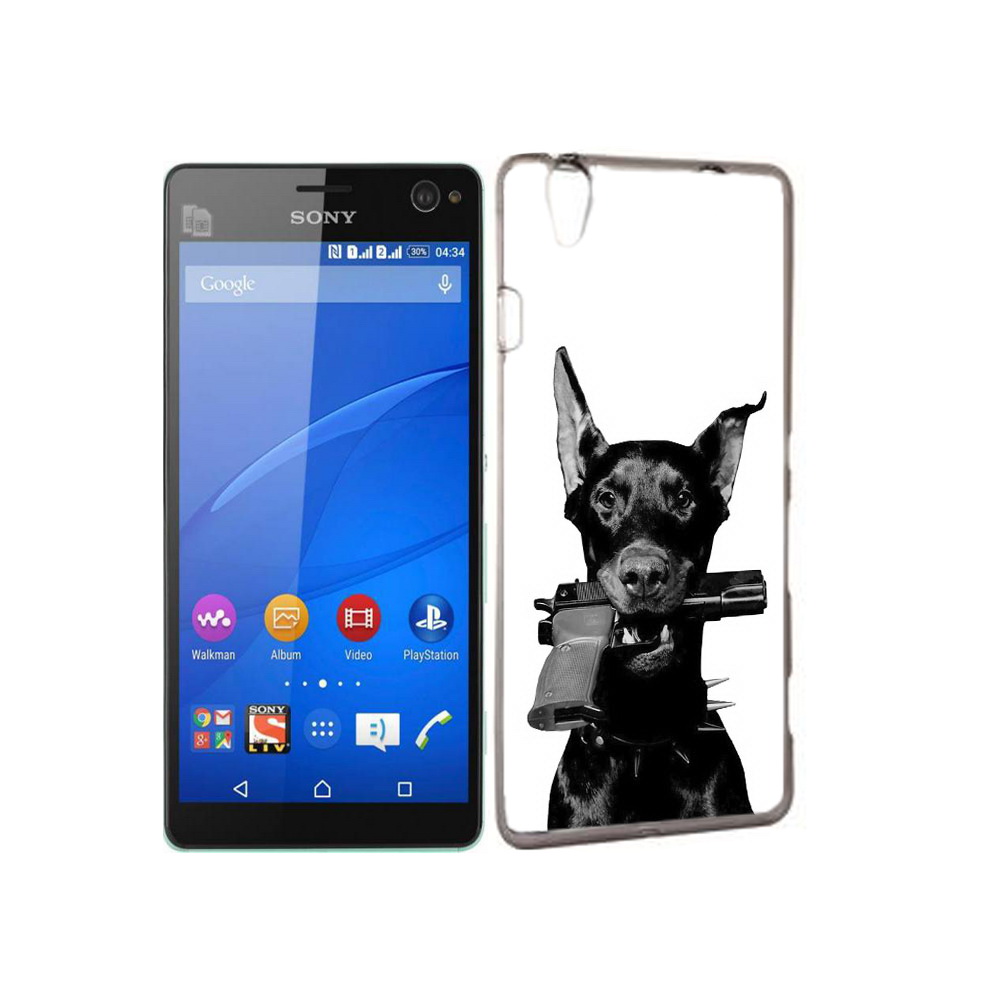 

Чехол MyPads Tocco для Sony Xperia C4 доберман с пистолетом, Прозрачный, Tocco