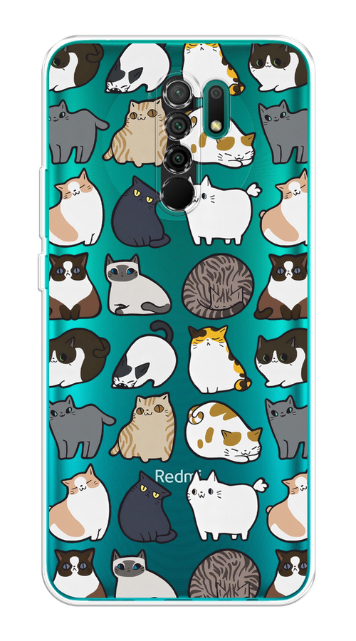 

Чехол на Xiaomi Redmi 9 "Милые котики", Прозрачный;белый;серый, 38350-1