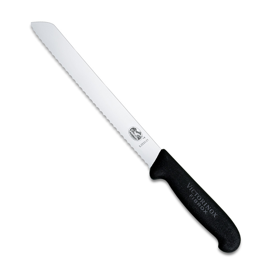 

Нож Victorinox для хлеба, лезвие 21 см волнистое, черный, в блистере