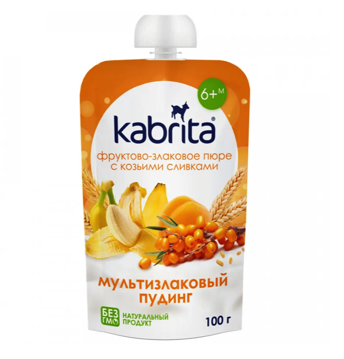 фото Пюре kabrita фруктово-злаковое с козьими сливками мультизлаковый пудинг 6м+ 100 г