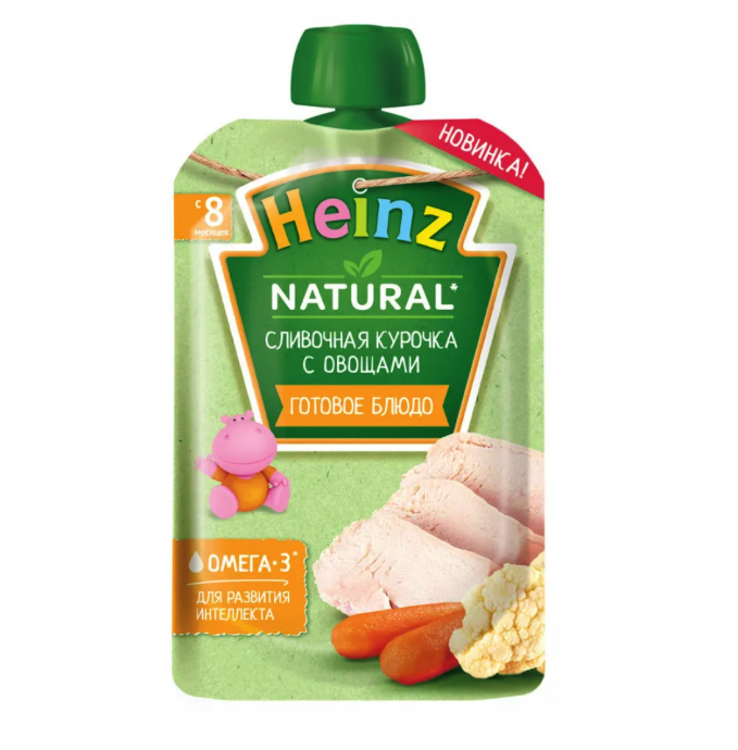 

Пюре Heinz сливочная курочка овощи без сахара с 8 месяцев 90 г 12 штук по 90 г
