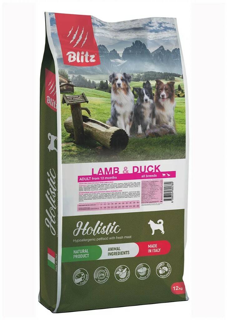 

Сухой корм для собак BLITZ HOLISTIC GRAIN FREE ADULT с ягненком и уткой 2шт по 12кг