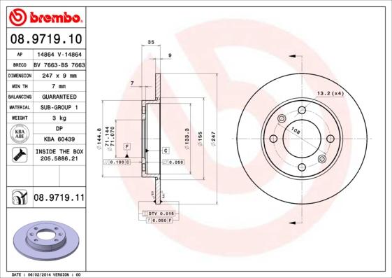 

Тормозной диск brembo 08.9719.10