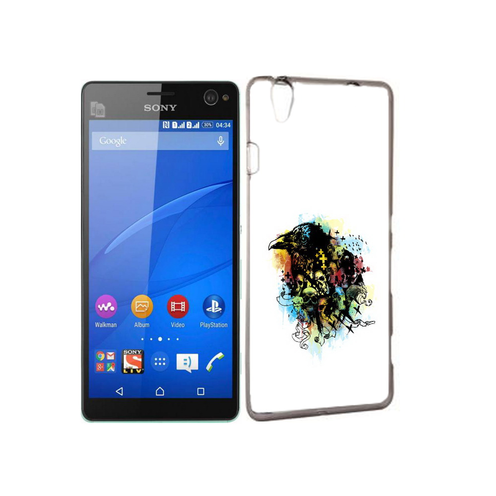 

Чехол MyPads Tocco для Sony Xperia C4 ворон и черепа, Прозрачный, Tocco
