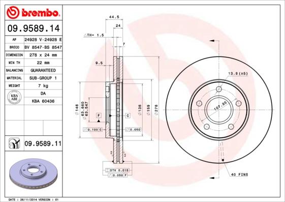 

Тормозной диск brembo 09.9589.14