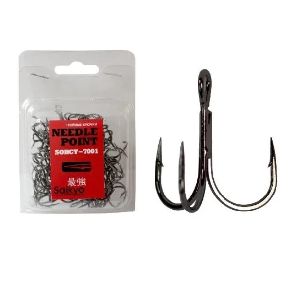 

Тройные крючки Saikyo абердин классические №2 BN, с колечком, прямое острие, с бородкой, Черный, 7001