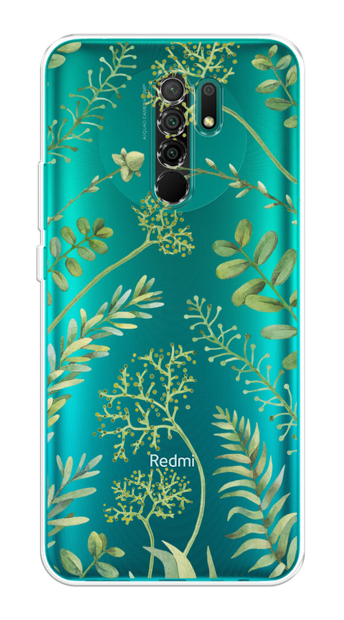 

Чехол на Xiaomi Redmi 9 "Green Leaves", Зеленый;прозрачный, 38350-1