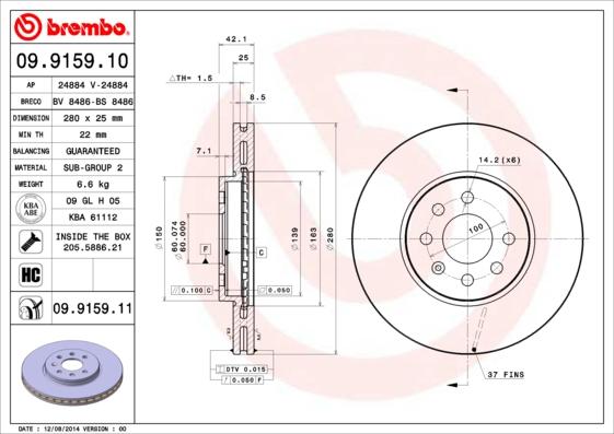 

Тормозной диск brembo 09.9159.10