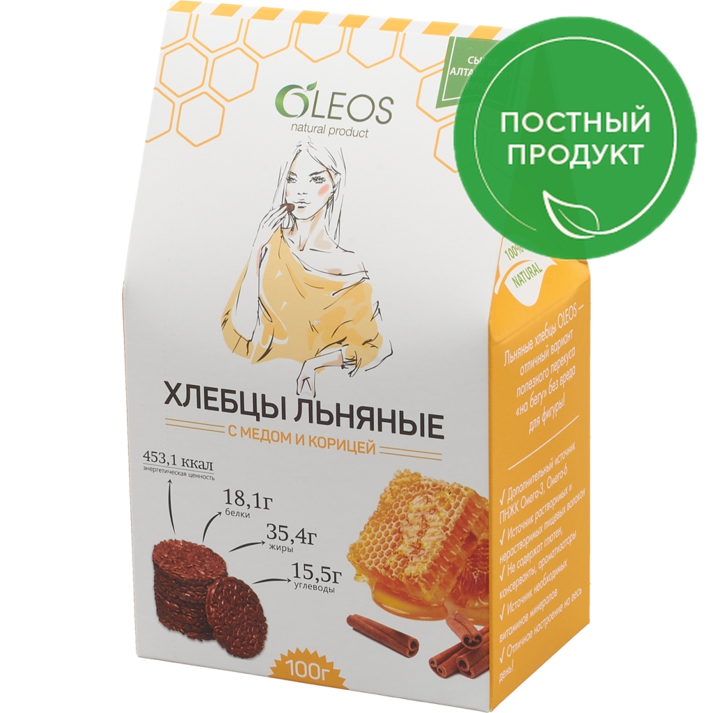 

Хлебцы Oleos льняные с медом и корицей 100 г