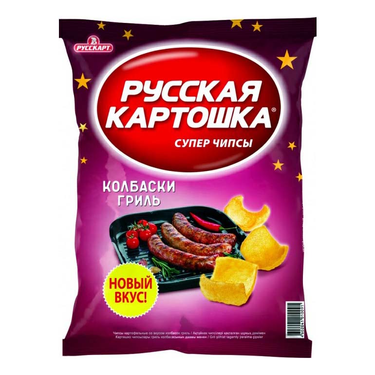 

Чипсы Русская картошка Колбаски гриль пеллетные 150 г