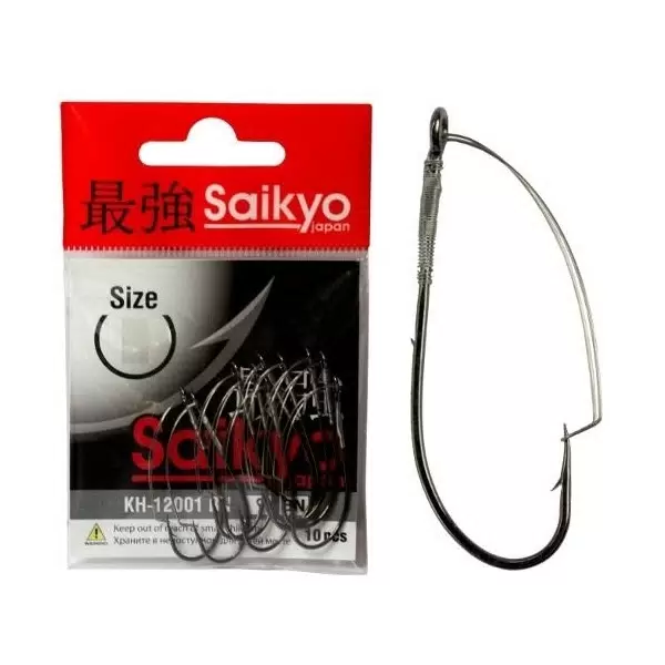 

Одинарные крючки Saikyo лимерик №2/0 BN, антизацеп, с колечком, с бородкой, Черный, KH-12001