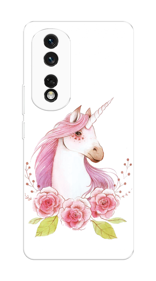 

Чехол на Honor 80 Pro "Единорог цветы", Белый;розовый;серый, 6120450-1