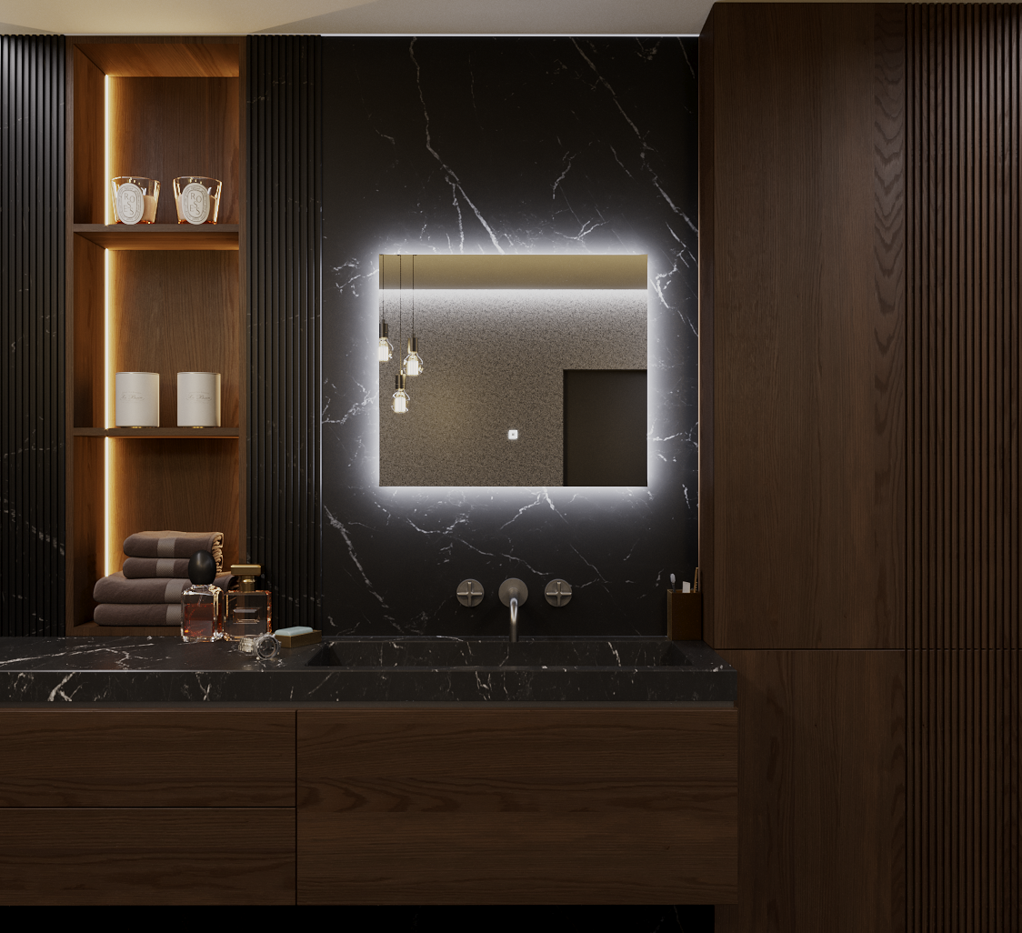 Зеркало Квартал 40*80 с холодной LED-подсветкой горизонтальное