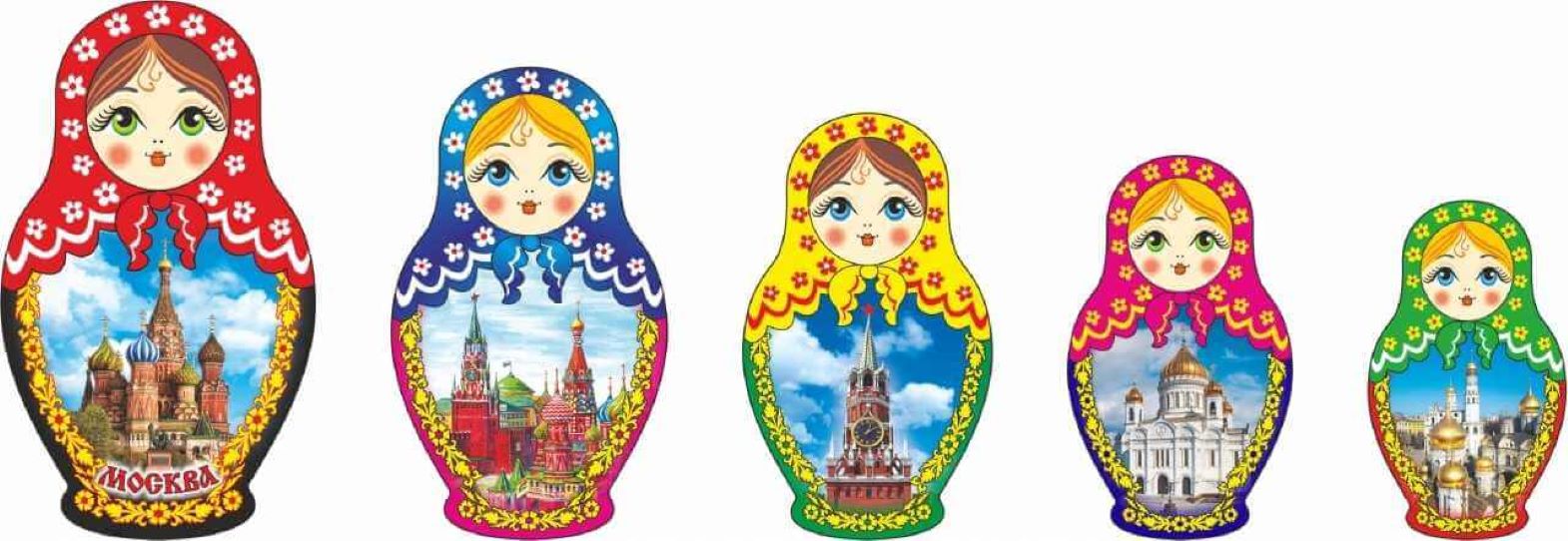 

Набор магнитов Москва в матрешках 5 штук