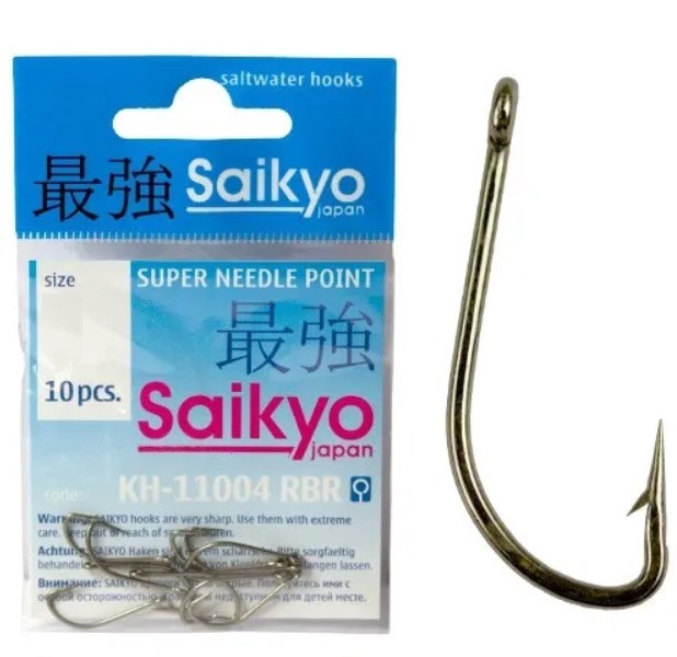

Одинарные крючки Saikyo кристалл №10 BR, с колечком, прямое острие, с бородкой, Черный, KH-11004