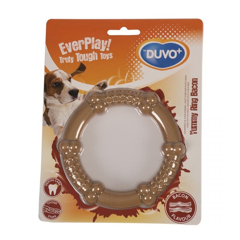 фото Жевательная игрушка для собак duvo+ кольцо, коричневый, 15 см, с ароматом бекона