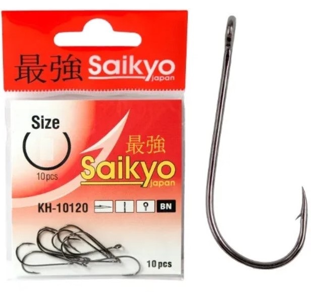 

Одинарные крючки Saikyo лимерик №6 BN, с колечком, загнутое острие, с бородкой, Черный, KH-10120