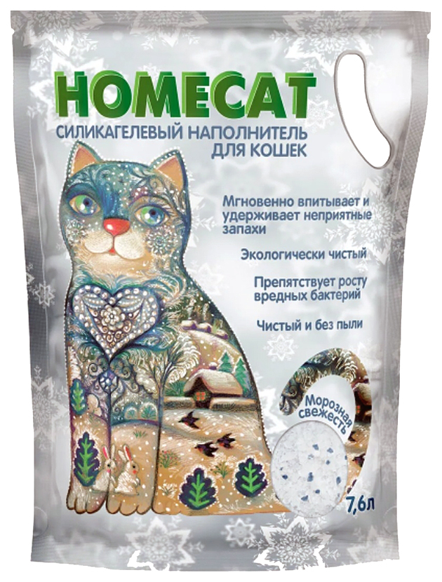 фото Homecat homecat морозная свежесть наполнитель силикагелевый для туалета кошек (7,6 + 7,6 л