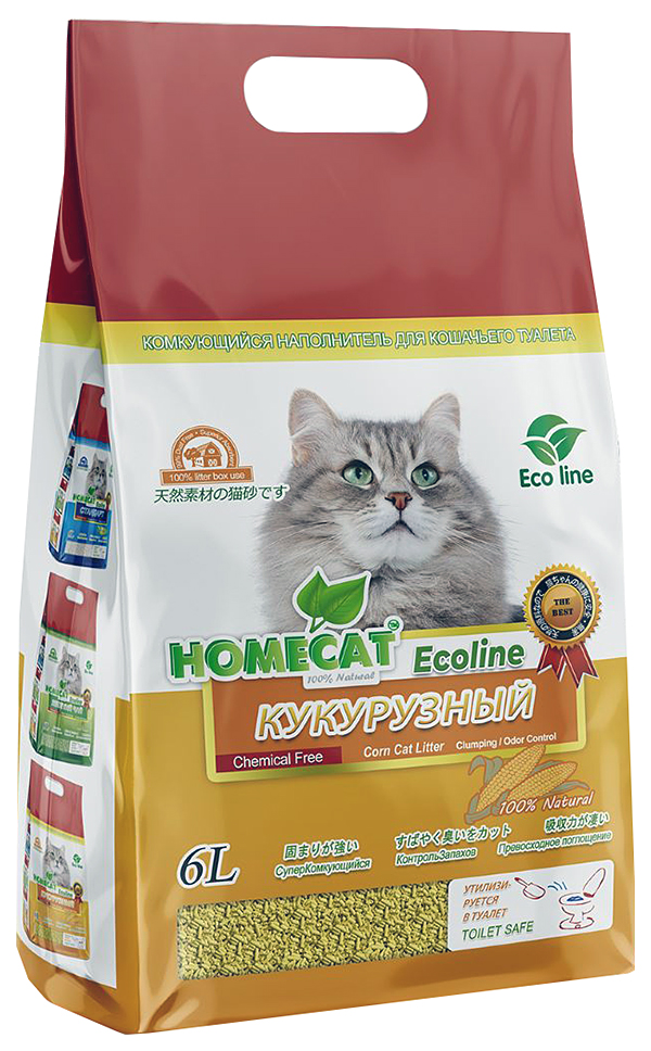 Наполнитель для туалета кошек Homecat Ecoline кукурузный комкующийся, 2 шт по 12 л