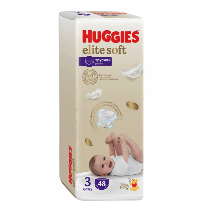 фото Трусики-подгузники huggies elite soft 3 (6-11 кг, 48 штук)