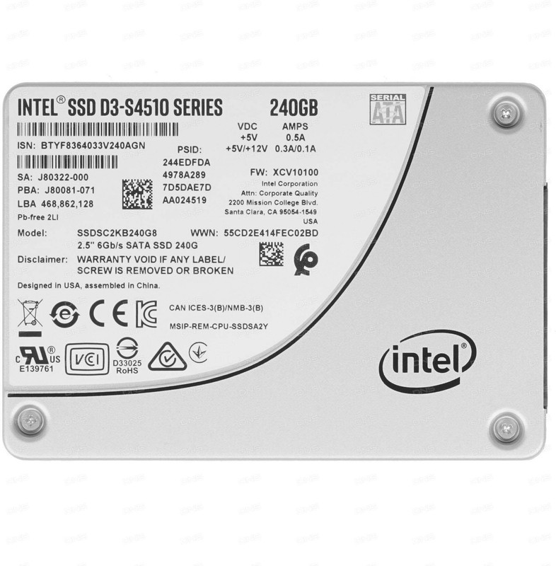 

SSD накопитель Intel DC D3-S4510 SSDSC2KB240G801 240ГБ, 2.5", SATA III