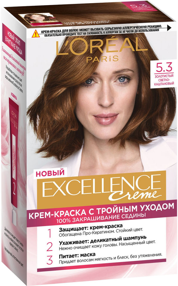 Крем-краска для волос L'Oreal Paris Excellence Creme 5.3 Золотистый светло-каштановый крем шелк для укрощения вьющихся волос curl control silkening creme