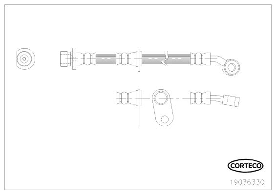 фото 19036330 шланг тормозной передний прав. l=565 honda civic 06> corteco