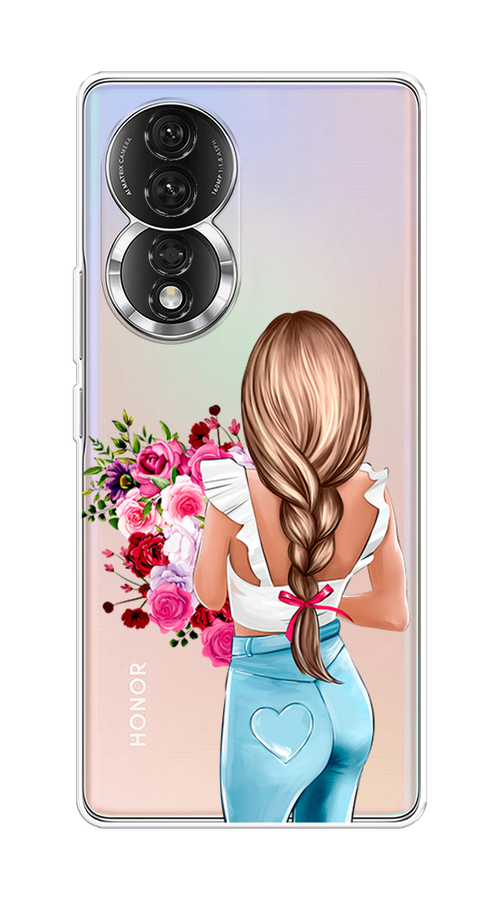 

Чехол на Honor 80 "Девушка с цветами", Коричневый;розовый;бирюзовый, 6120350-6