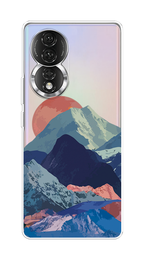 

Чехол на Honor 80 "Закат в снежных горах", Бордовый;серый;голубой, 6120350-2
