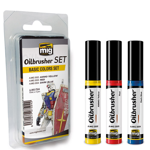 

Набор масляных красок с тонкой кистью аппликатором Ammo Mig OILBRUSHER BASIC COLORS SET AM, Базовый набор цветов