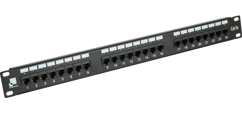 

Lanmaster Патч-панель LANMASTER 24 порта с индикаторами, UTP, кат.5E, 1U