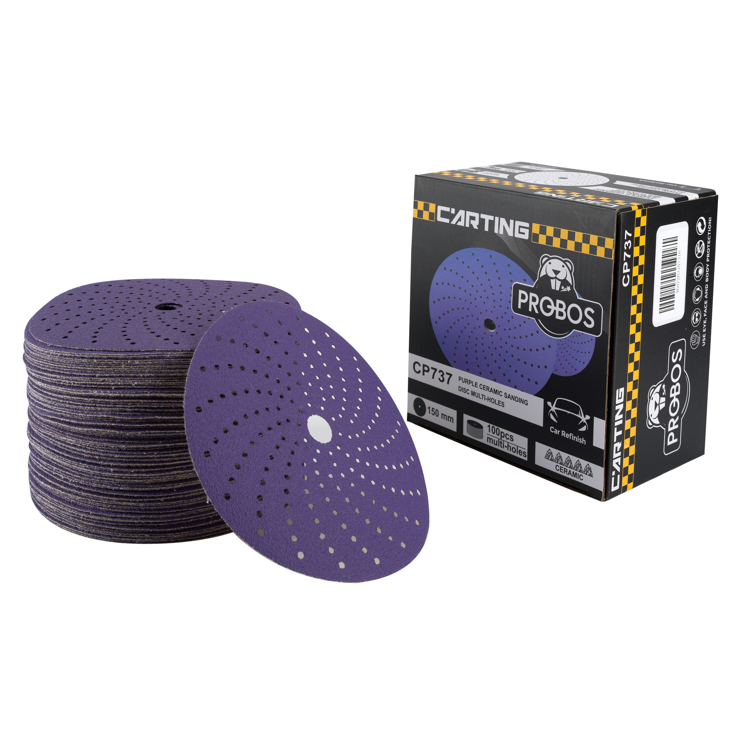 Круг шлифовальный c мультипылеотводом Purple PROBOS CP737 CERAMIC Hookit, P80, 150 мм