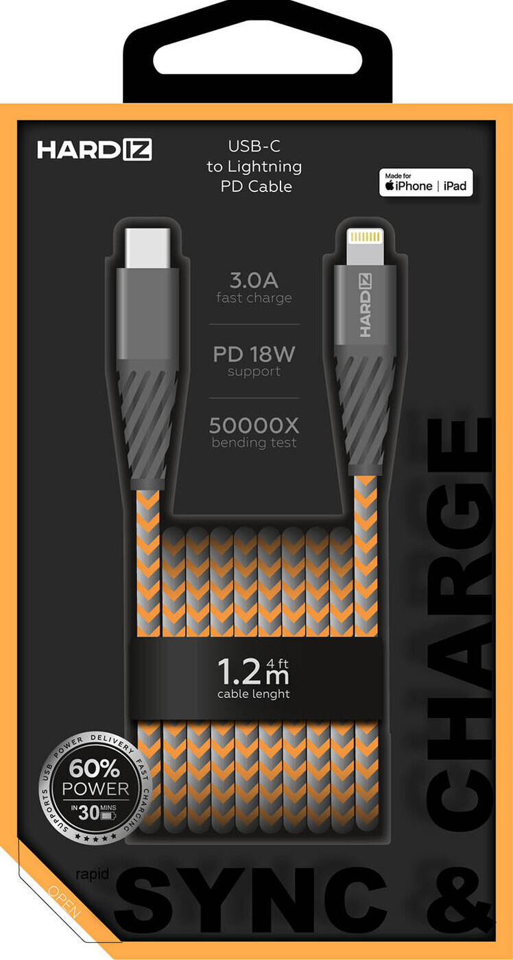 фото Mfi кабель usb-c to lightning (c94) pd cable hardiz : lifeproof series 1.2 meter оранжевый