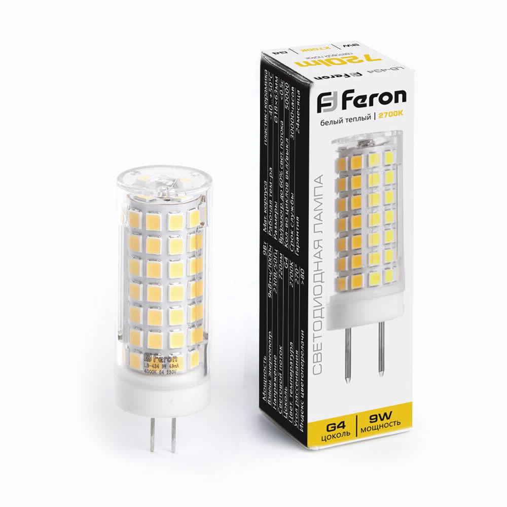 

Светодиодная лампа Feron 9 Вт G4 220 В теплый