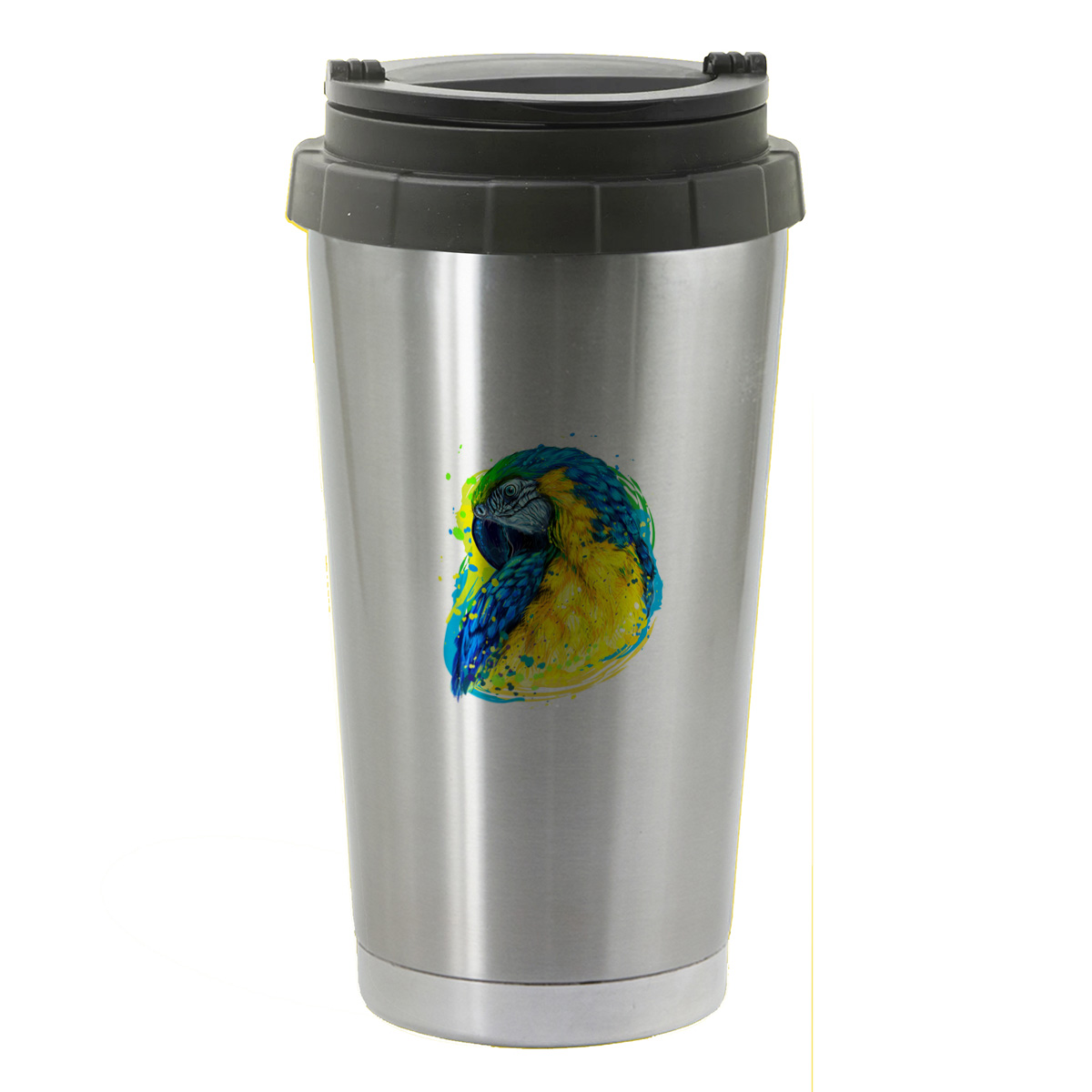 

Термостакан серый CoolPodarok Илюстрация. Попугай краски