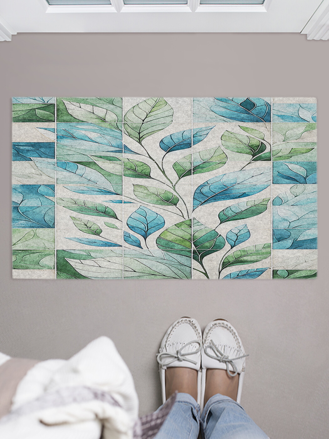 

Коврик придверный JoyArty Плитка с листвой, door_sd2626