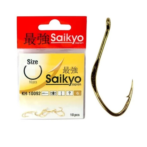 

Одинарные крючки Saikyo кристалл №2/0 G, с колечком, загнутое острие, с бородкой, Золотистый, KH-10092