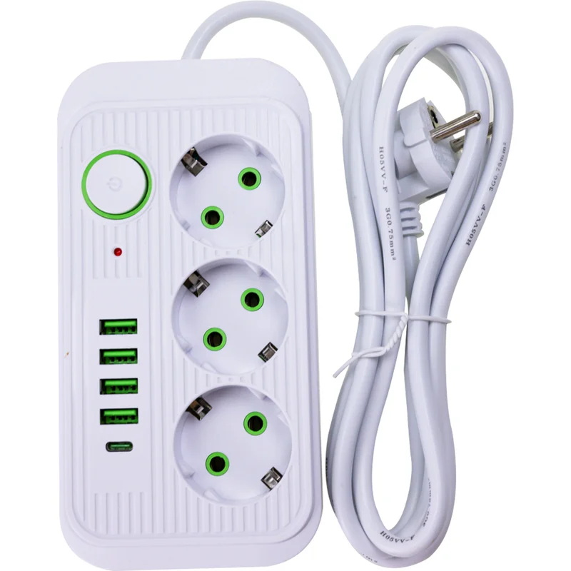 

Сетевой фильтр Tendenza 3 розетки 4 USB 1 Type-C 2 м белый