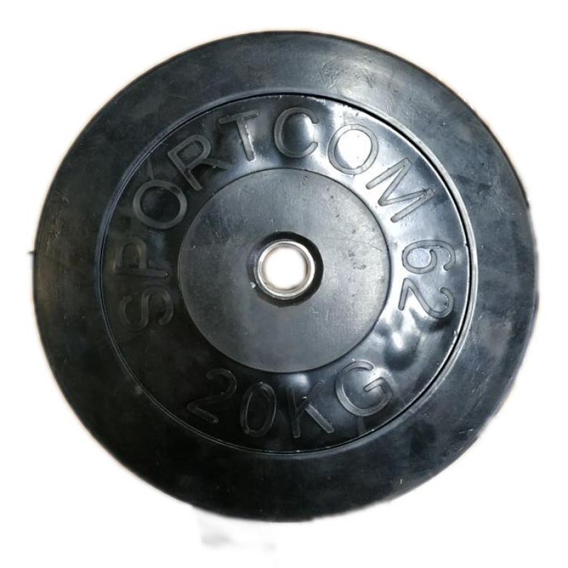 Диск обрезиненный черный Sportcom d-26 20 кг (стальная втулка)