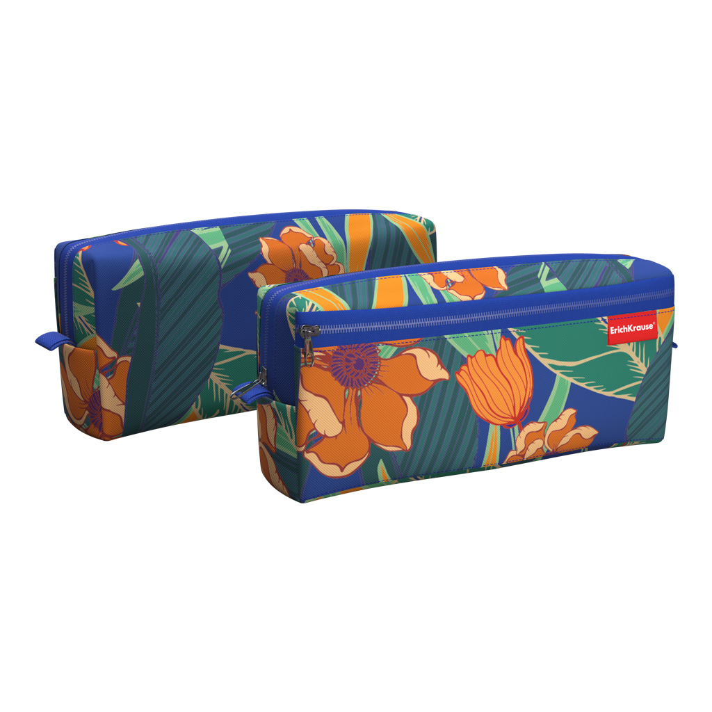 

Пенал квадро с двумя отделениями ErichKrause 210x100x50мм Exotic Flowers, на молнии