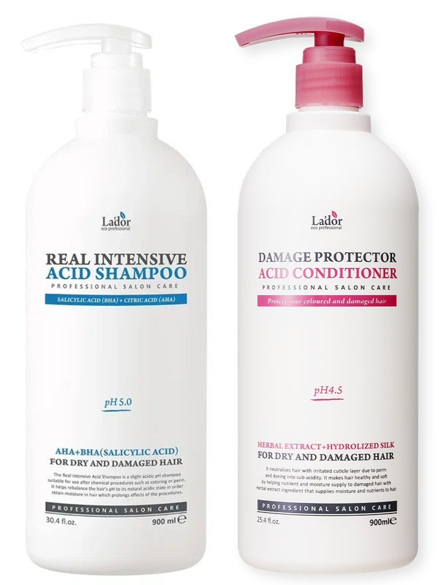 Набор Lador шампунь Real Intensive Acid и кондиционер Damage Protector Acid 2шт 900мл lador шампунь и кондиционер для поврежденных волос damage protector acid shampoo
