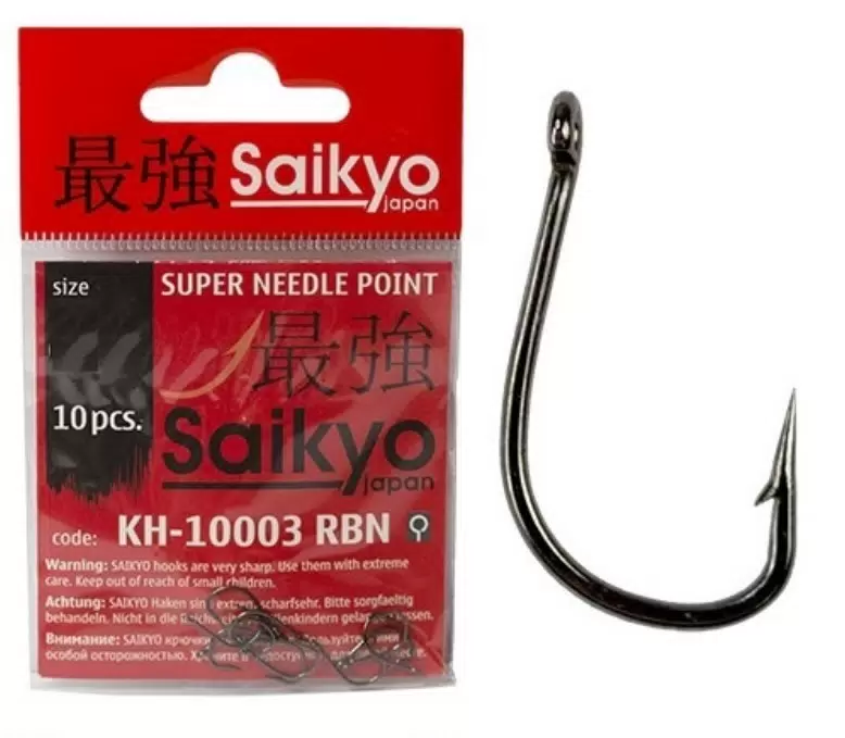 

Одинарные крючки Saikyo Chod Hook №12 BN, с колечком, прямое острие, с бородкой, Черный, KH-10003 Tanago