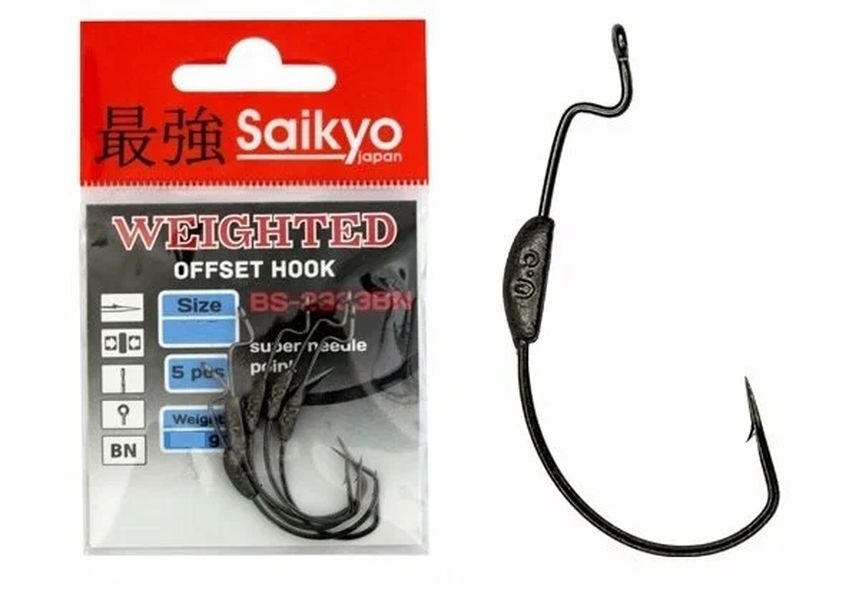 

Одинарные крючки Saikyo Curve Shank офсетные №1/0 BN, с колечком, с бородкой, с огрузкой, Черный, BS-2333 Weighted