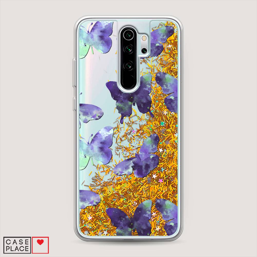 фото Жидкий чехол с блестками "бабочки отпечатки" на xiaomi redmi note 8 pro awog
