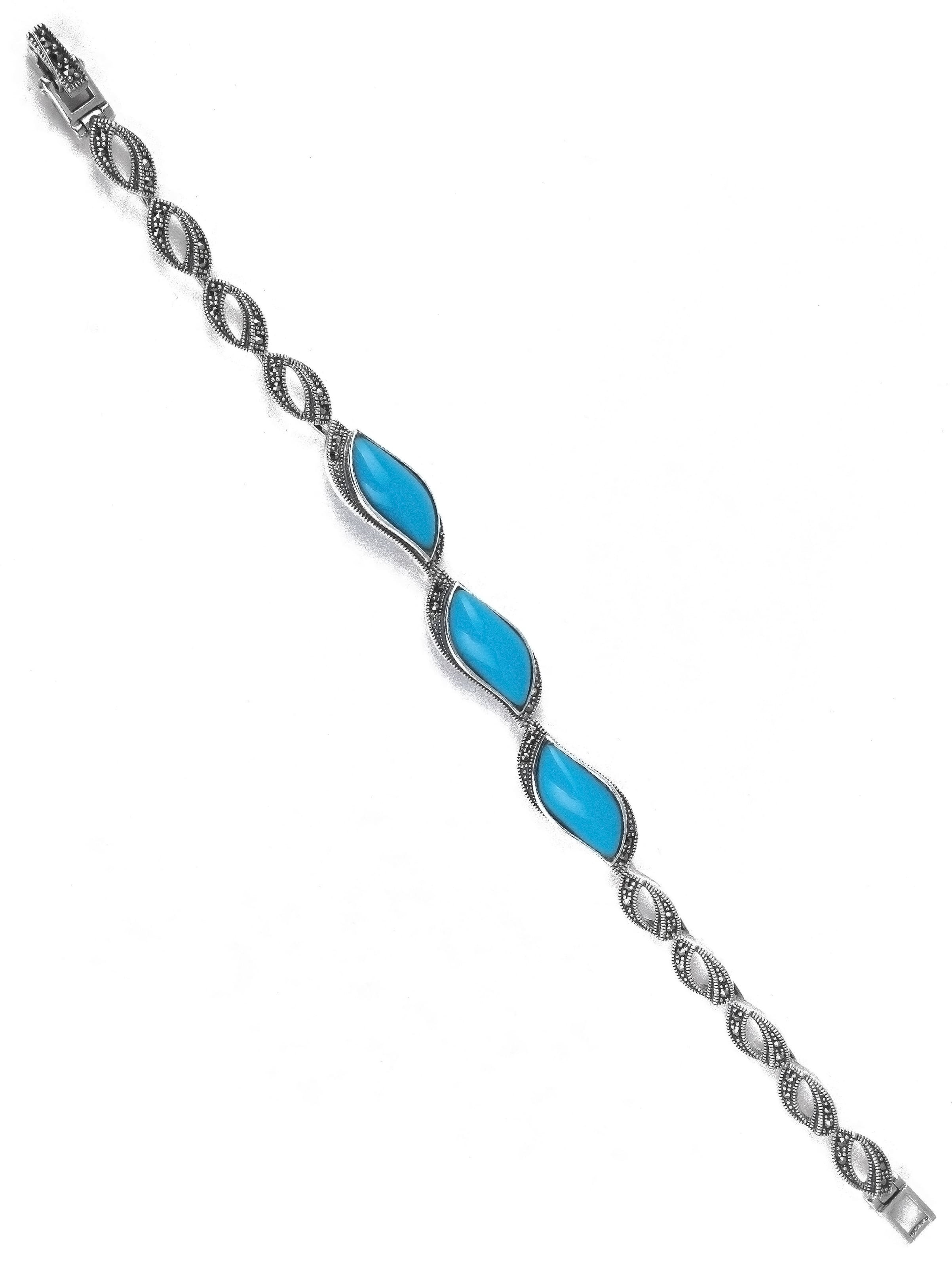 

Браслет из серебра с марказитом/бирюзой искусственной р. 20,5 Марказит BR604, BR604_марказит, бирюза синт.