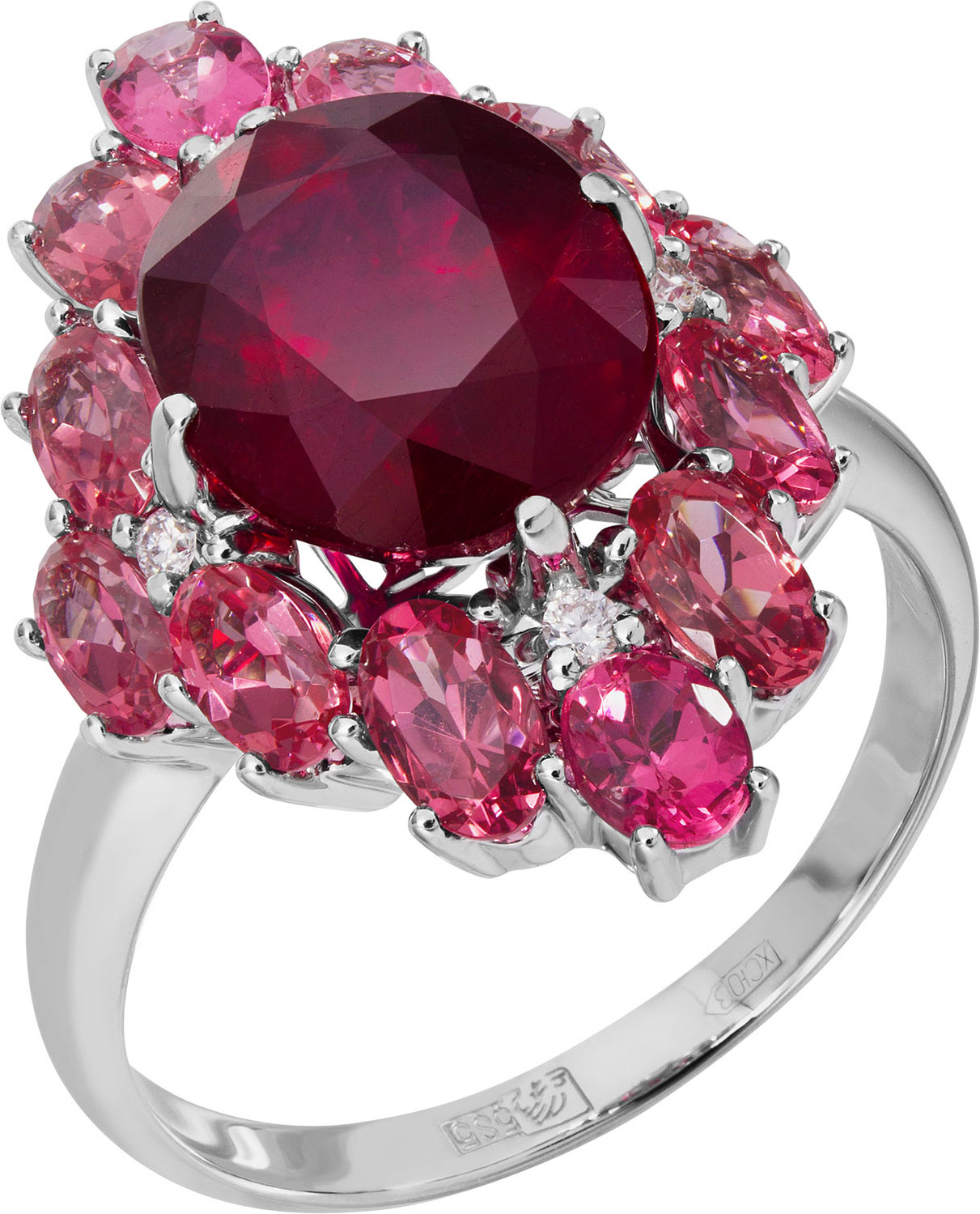 Кольцо из белого золота р. 18,5 Maxim Demidov 1-04106-R, рубин/шпинель/бриллиант