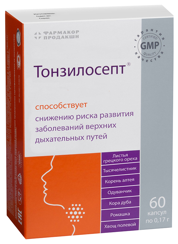 Купить Тонзилосепт капсулы 0, 17 мг 60 шт., Фармакор Продакшн