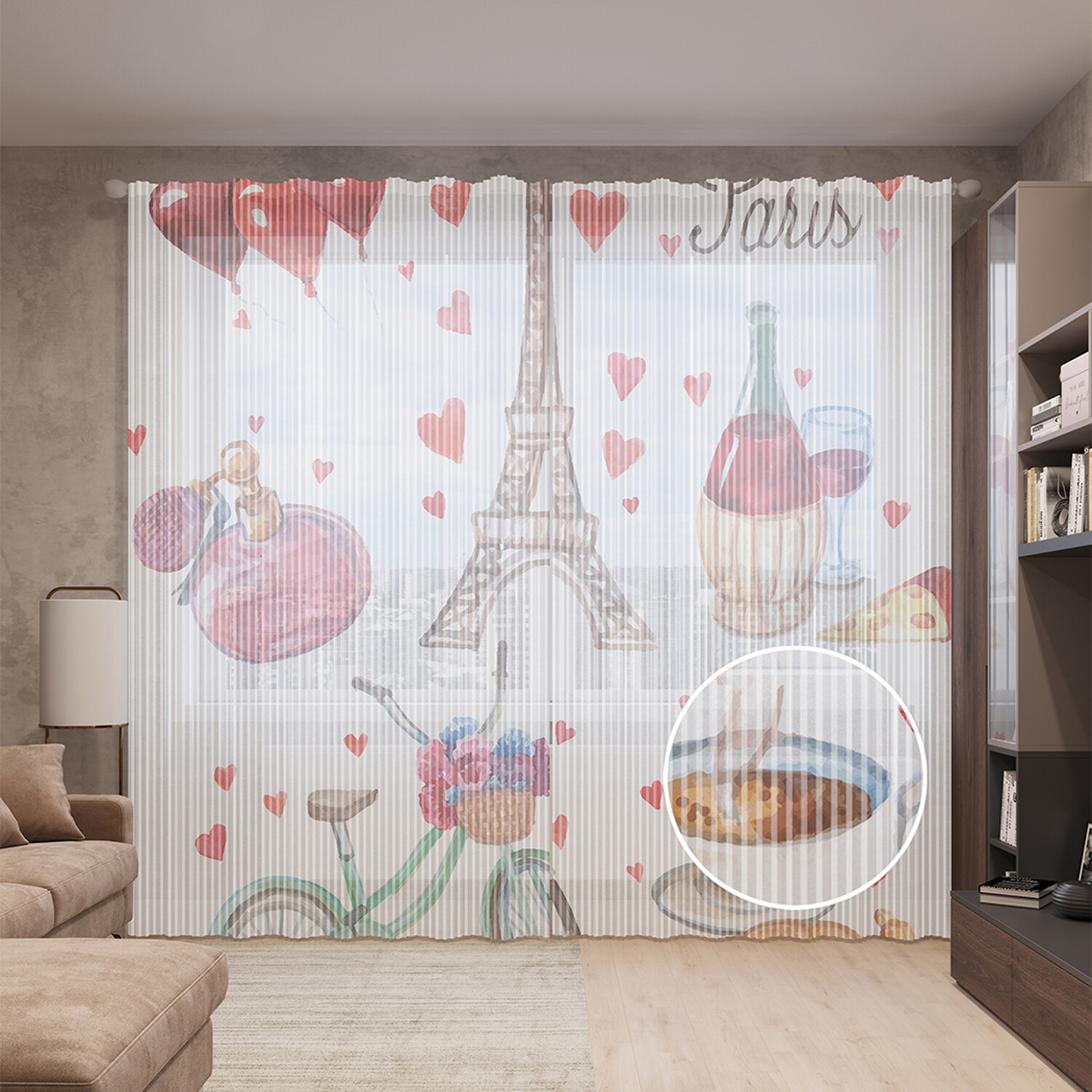 

Тюль вуаль на шторной ленте с принтом JoyArty "Воспоминания про Париж" 310х265 см, Воспоминания про Париж