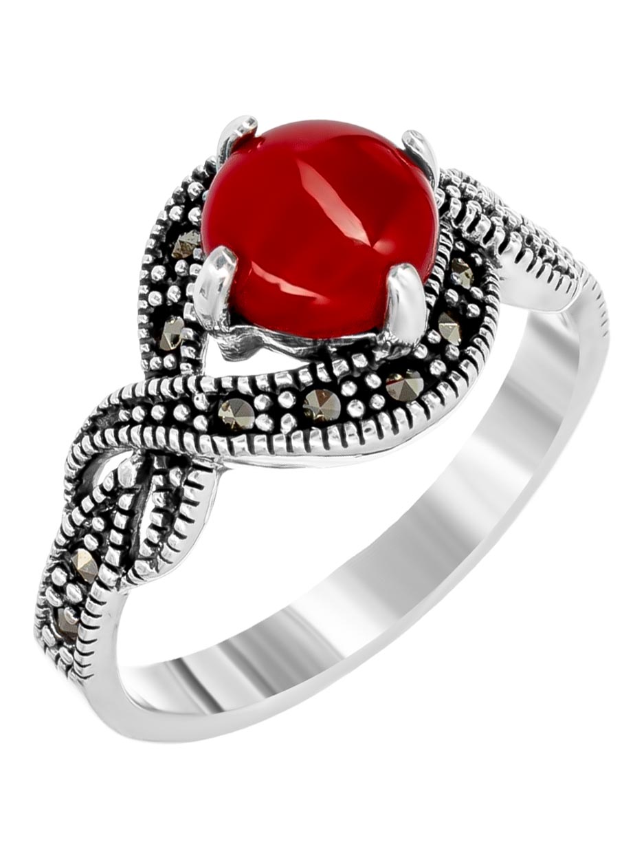 

Кольцо из серебра с марказитом/кораллом искусственным р. 18 Марказит HR1616, HR1616_марказит, коралл синт.